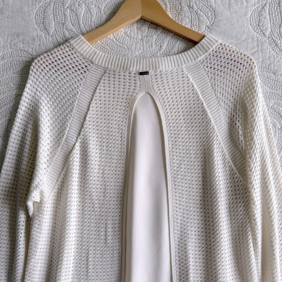 St. John - Waffle-Knit Pullover Sweater with Silk Detail - Ivory/White - Picture 10 of 14